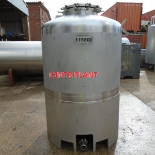 11660 - 1,500 LITRE GRADE 316,STAINLESS STEEL  TANK, DISH TOP, CONICAL BASE,  ON STAINESS STEEL SKIRT.