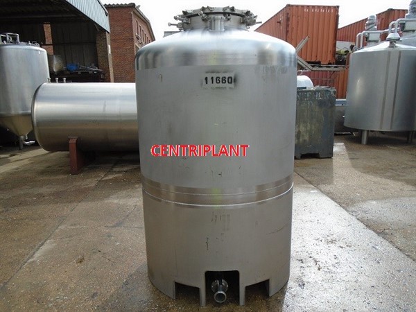 11660 - 1,500 LITRE GRADE 316,STAINLESS STEEL  TANK, DISH TOP, CONICAL BASE,  ON STAINESS STEEL SKIRT.