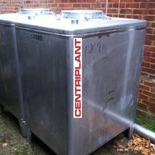 12690 - 1,250 LITRE STAINLESS STEEL SQUARE CONICAL BASE TANKS.