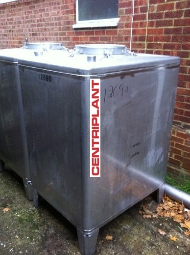 12690 - 1,250 LITRE STAINLESS STEEL SQUARE CONICAL BASE TANKS.