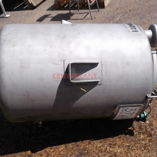 13248 - 384 LITRE STAINLESS STEEL TANK, CONICAL ENDS, SIDE SUPPORT GUSSETS
