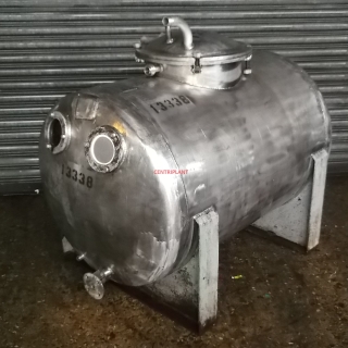 13338 - 400 LITRE HORIZONTAL STAINLESS STEEL TANK, DISHED ENDS