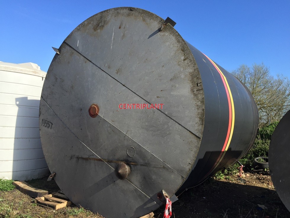 13557 - 60,000 LITRE VERTICAL MILD STEEL TANK, CONICAL TOP, DISH BASE, TANK STANDING ON A SKIRT.