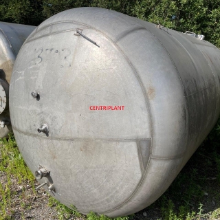 13703 - 13,000  LITRE  VERTICAL STAINLESS STEEL TANKS, DISHED ENDS, TANK STANDING ON LEGS.