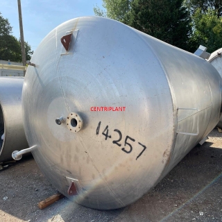 14257 - 20,000 LITRE VERTICAL STAINLESS STEEL TANK, DISHED ENDS, TANK STANDING ON THREE STAINLESS STEEL LEGS