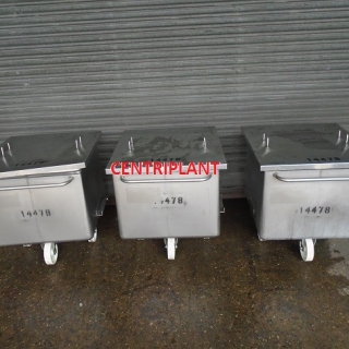 14478 - 180 LITRE SQUARE STAINLESS STEET OPEN TOP TANKS MOUNTED ON WHEELS