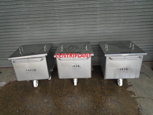 14478 - 180 LITRE SQUARE STAINLESS STEET OPEN TOP TANKS MOUNTED ON WHEELS