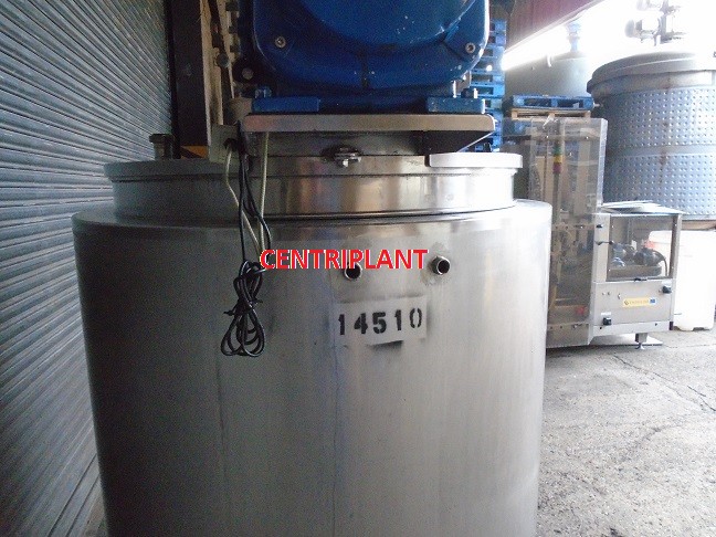 14510 - 750 LITRE STAINLESS STEEL JACKETED SIDE SCRAPE CONTRA ROTAING MIXING TANK WITH HIGH SHEAR MIXER