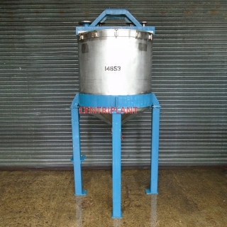 14653 - 830 LITRE STANLESS STEEL OPEN TOP TANK WITH CONICAL BASE