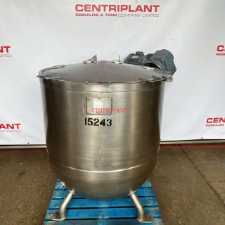 15243 - 500 LITRE STAINLESS STEEL JACKETED SIDE SCRAPE ANCHOR HEMISPHERICAL MIXING TANK 1.5 KW
