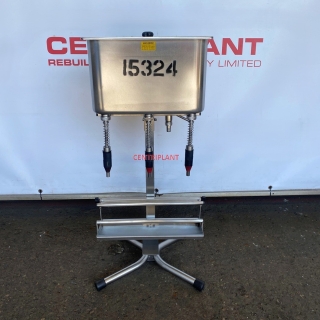 15324 - 3 HEAD STAINLESS STEEL SEMI AUTOMATIC GRAVITY FILLER APPROX 16.5  LITRES BRIM FULL