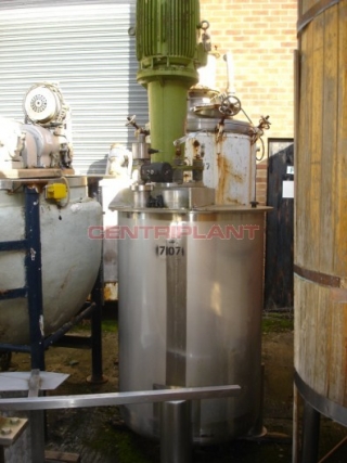7107 - 563 LTR ST/ST GRADE 316 TANK, DISHED BASE WITH TYPHOON HIGH SPEED MIXER, 15KW 2800RPM 50MM DIA SHAFT